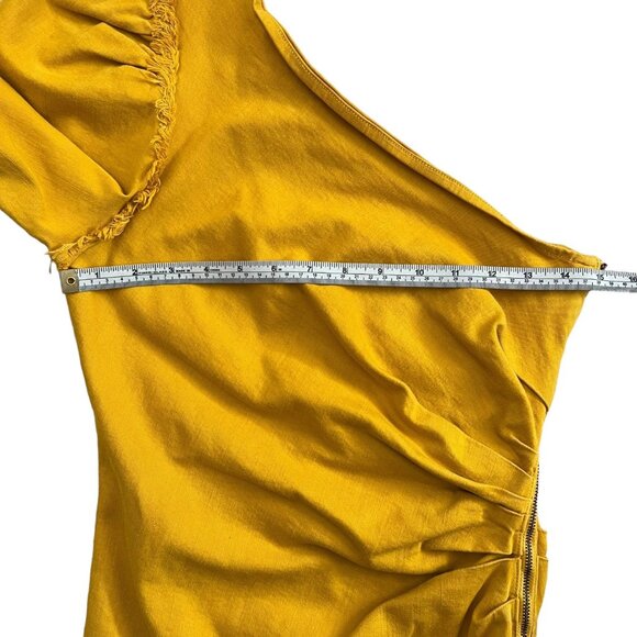 Jonathan Simkhai One Shoulder Denim Ruffle Mini Dress 10 Yellow Asymmetric‎ - Picture 11 of 16